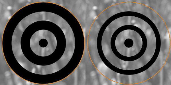 utiliser repeating-radial-gradient avec un premier point négatif : résultat attendu (à gauche) et IE (à droite)